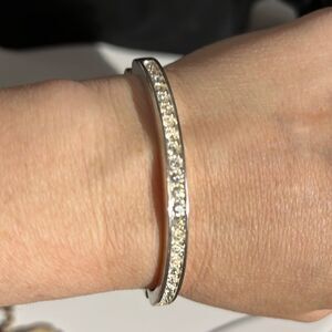 Roman Marked Clear Rhinestone Embellished Silver-tone Hinge Bracelet